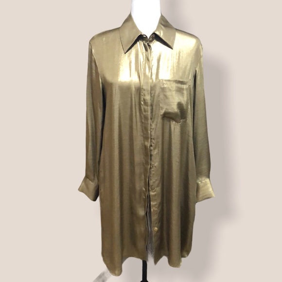 Zara Long Button Down Golden Blouse